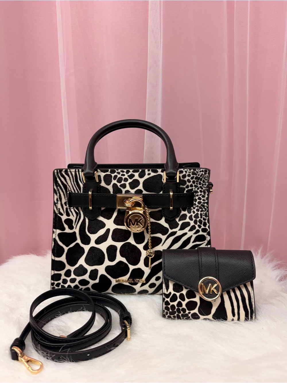 Michael Kors Hamilton Small Zebra Animal Print Calf Hair Satchel with wallet